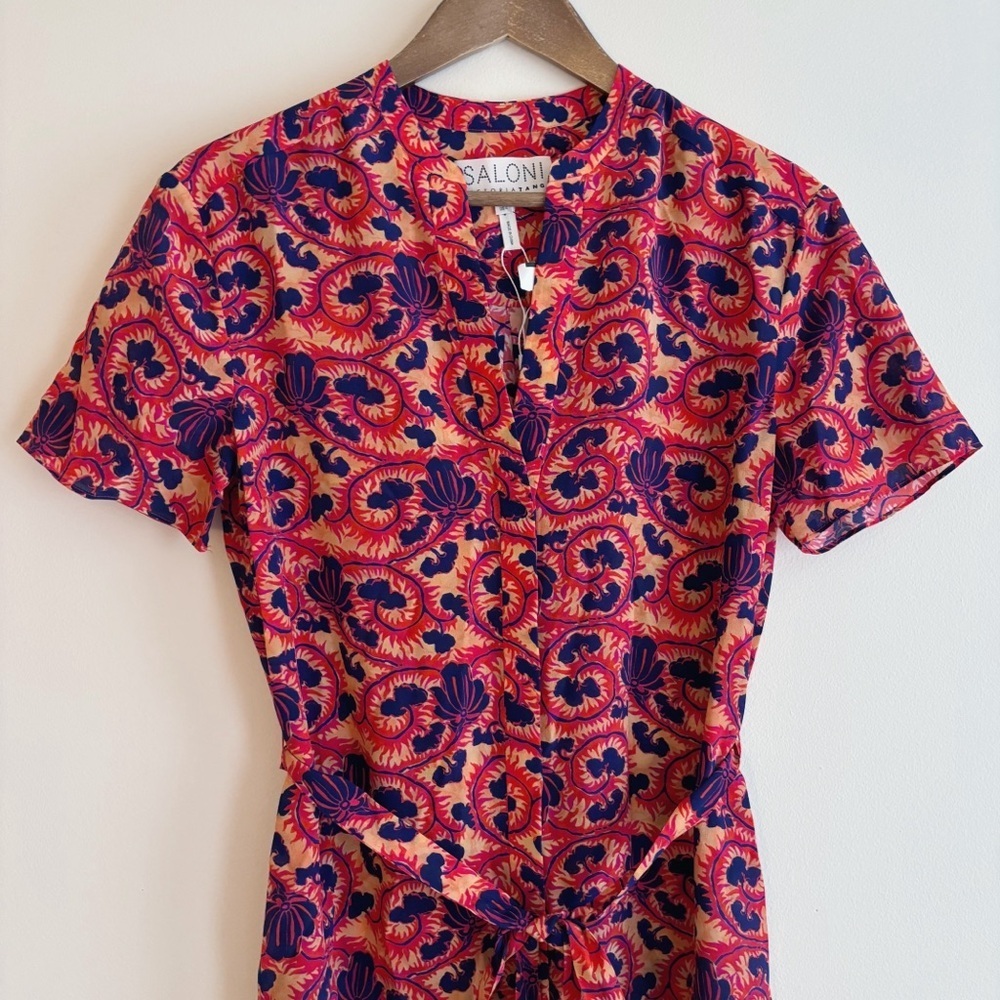 Saloni Vicki Harvest Coral Floral Midi Dress Sz 4 NEW NWT - Picture 3 of 9